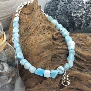 Genuine Larimar Bracelet w/Sterling Sloth Charm